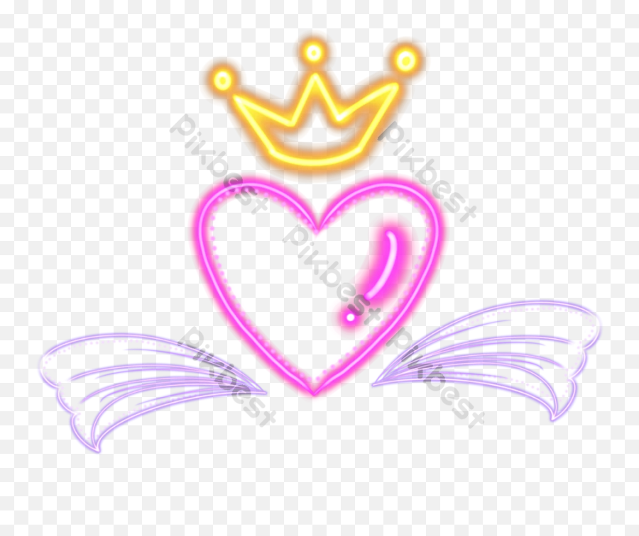 Neon Background With Crown And Angel - Neon Corona Png,Heart With Wings Icon