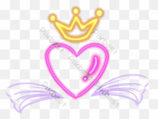 Neon Background With Crown And Angel - Corona Png