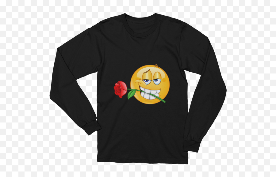 Unisex Emoji With Rose Between Teeth Long Sleeve T - Shirt Png,Rose Emoji Png