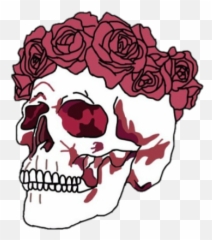 Red Roses Crown Outline Transparent Png - Skull With Flower