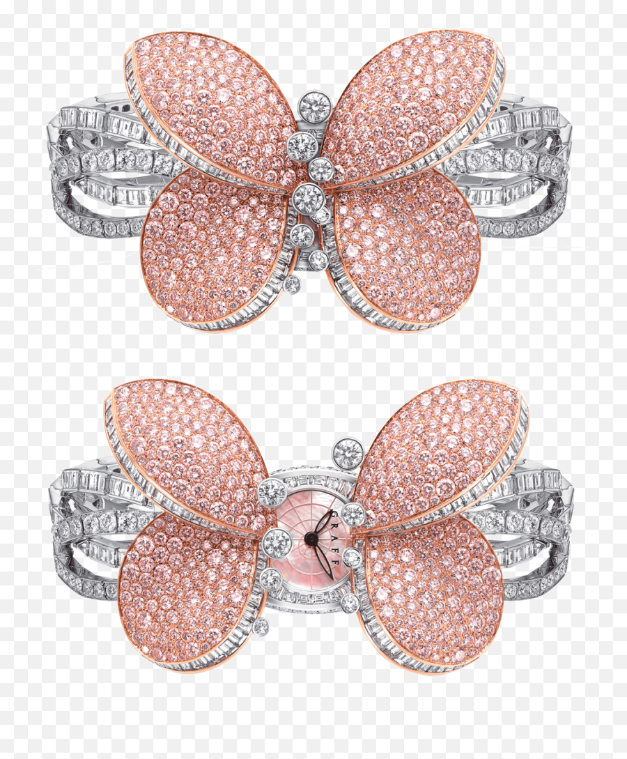 Fully - Set Pink U0026 White Diamond Watch Princess Butterfly Graff Princess Butterfly Watch Png,White Diamond Png