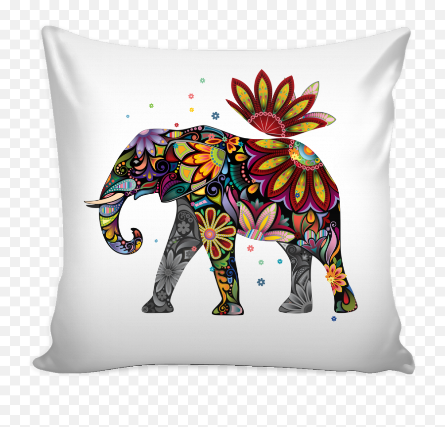 Download Floral Elephant Pillow Case White Background - Elephant Colored Drawing Png,Pillow Transparent Background
