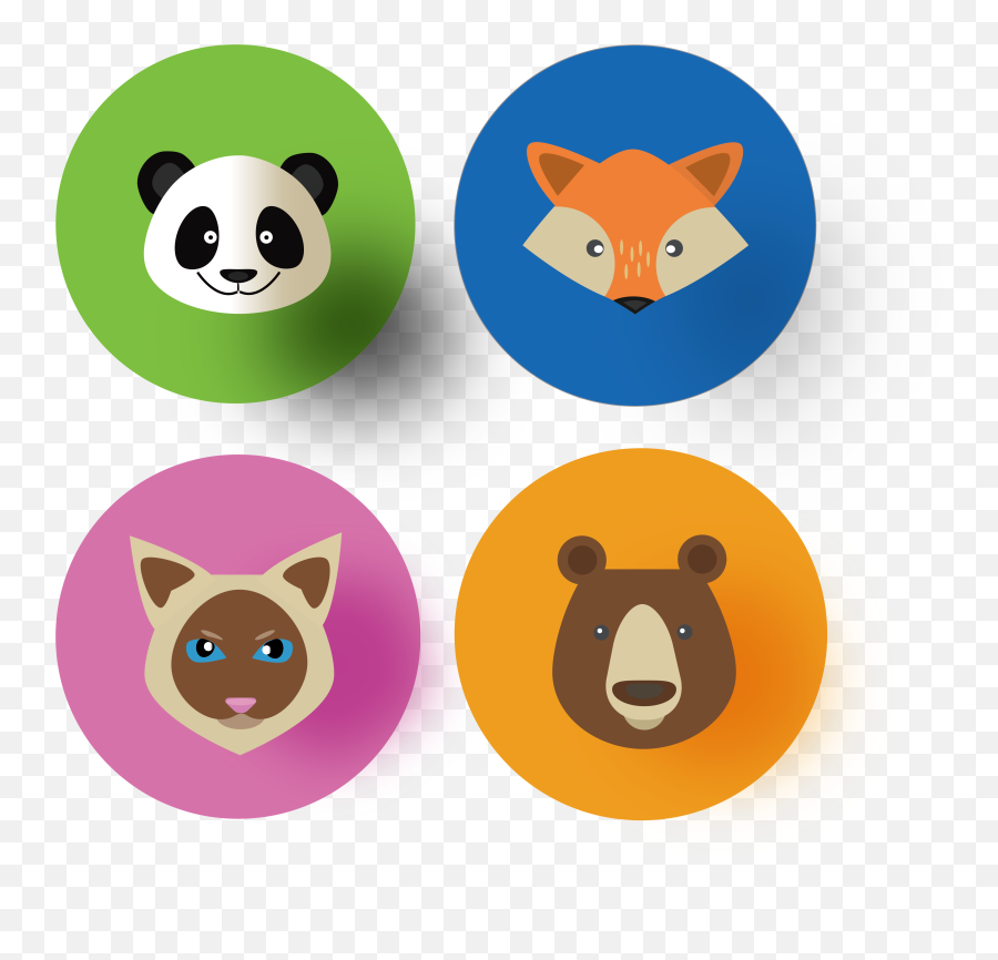 Download Round Color Animal Panda Fox - Round Animal Clipart Png,Flat Image Icon