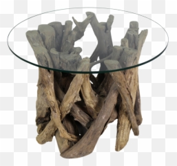 Coffee Table Round With Glass Pane - teak root Table png