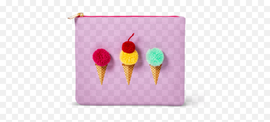 Nwt Purple Zip Canvas Cosmetic School Bag Pouch Pom Ice Cream Cones 9 X 7 - Ice Cream Cone Png,Ice Cream Cone Transparent
