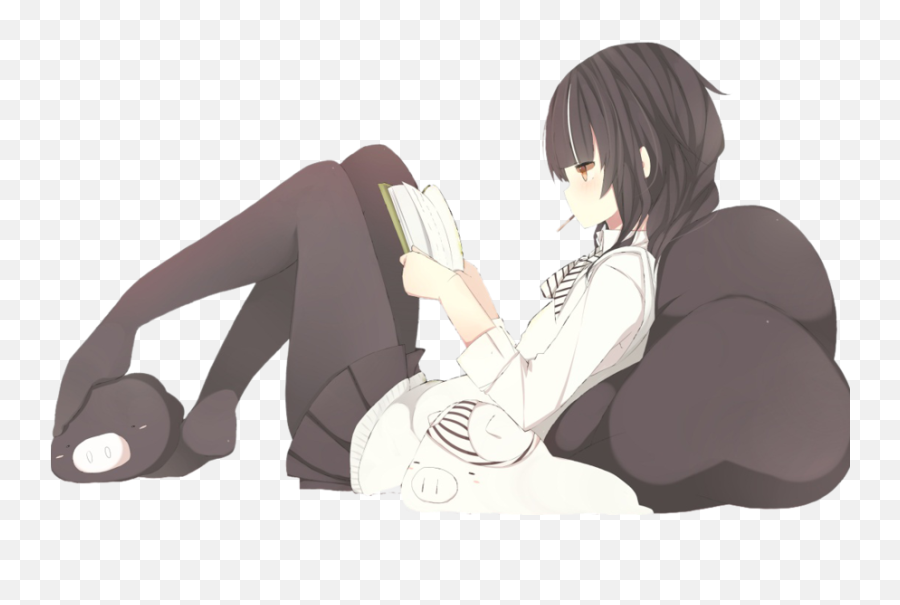 Anime Girl Sitting - Anime Female Reading Book Png,Anime Girl Sitting Png -  free transparent png images 