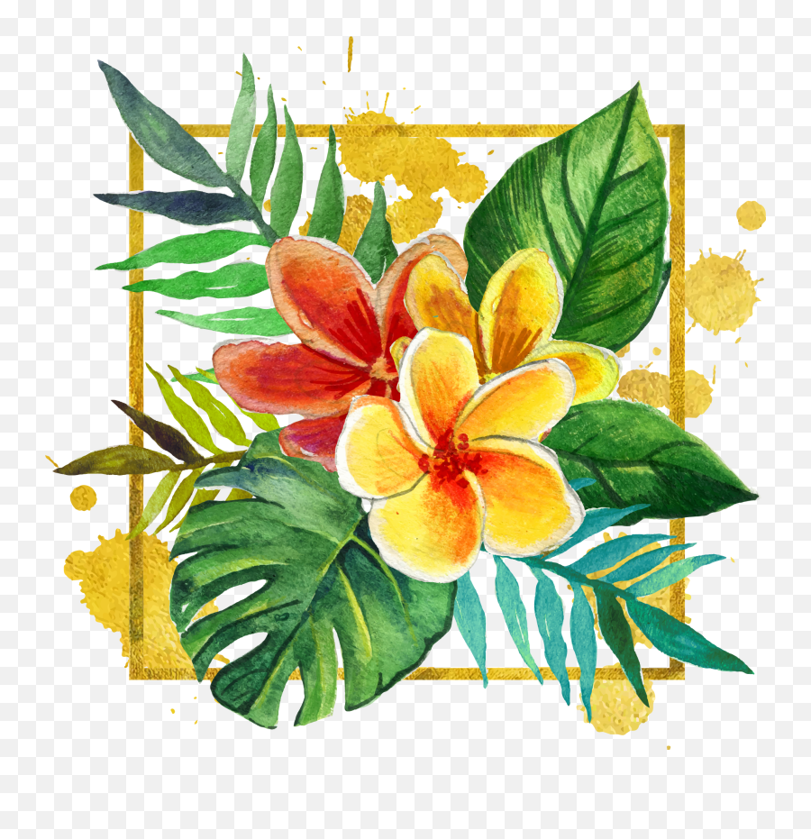 Download Hd Clipart Black And White Library Adobe - Tropical Floral Yellow Background Png,Tropical Flowers Png