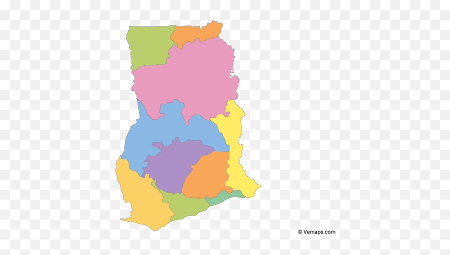 Multicolor Map Of Ghana With Regions - Ghana Map Regions Vector Png,Ghana Flag Png