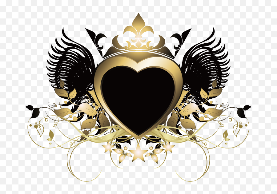 Heart Wings Crown Gold Sticker - Decorative Png,Heart With Wings Icon