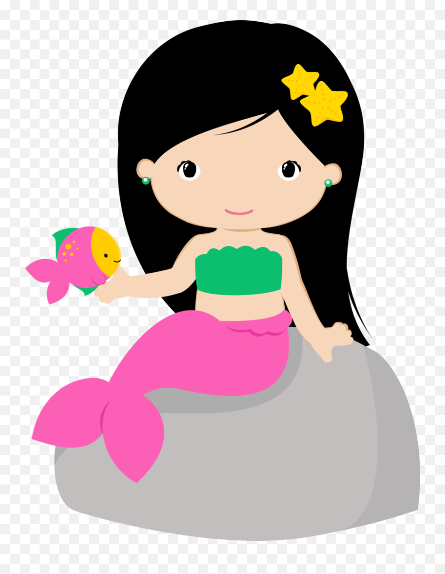 Download Hd Mermaid Clipart - Mermaid On Rock Cute Mermaid Clipart Png,Rock Clipart Transparent