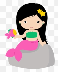 Download Hd Mermaid Clipart - Mermaid On Rock Cute Mermaid Clipart Png,Rock Clipart Transparent