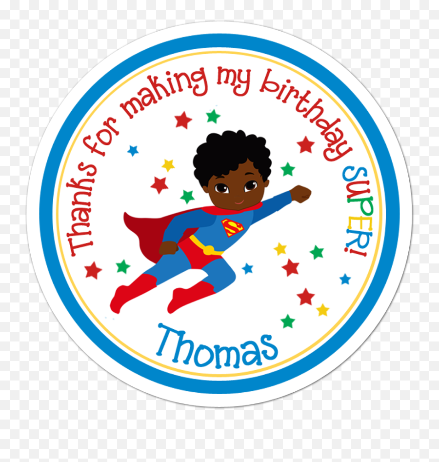 African American Superman Personalized Birthday Favor Sticker - Captain America Personalized Sticker Png,Superman Flying Png