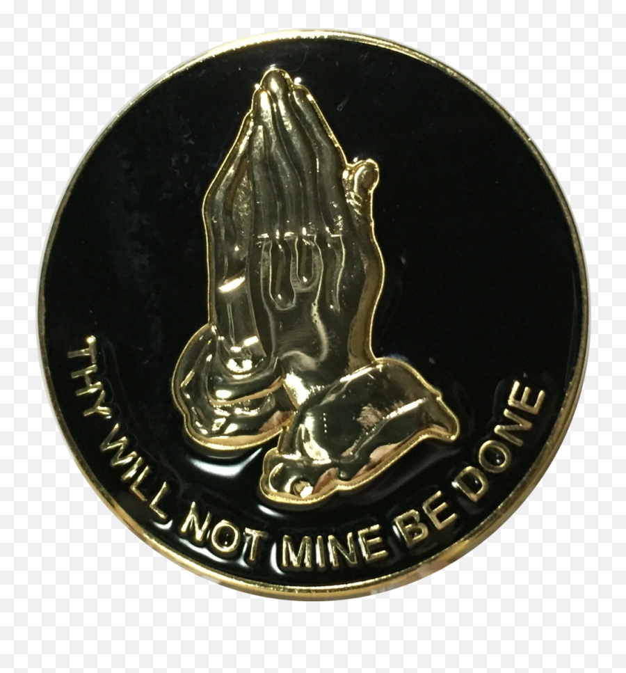 Praying Hands Thy Will Not Mine Be Done Black Gold Plated Medallion Chip Recoverychip Design - Coin Png,Praying Hands Png