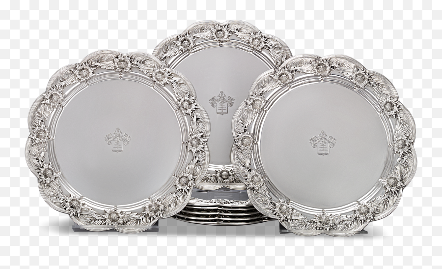 Download Chrysanthemum Sterling Silver Dinner Plates By - Full Silver Dinner Set Png,Plates Png