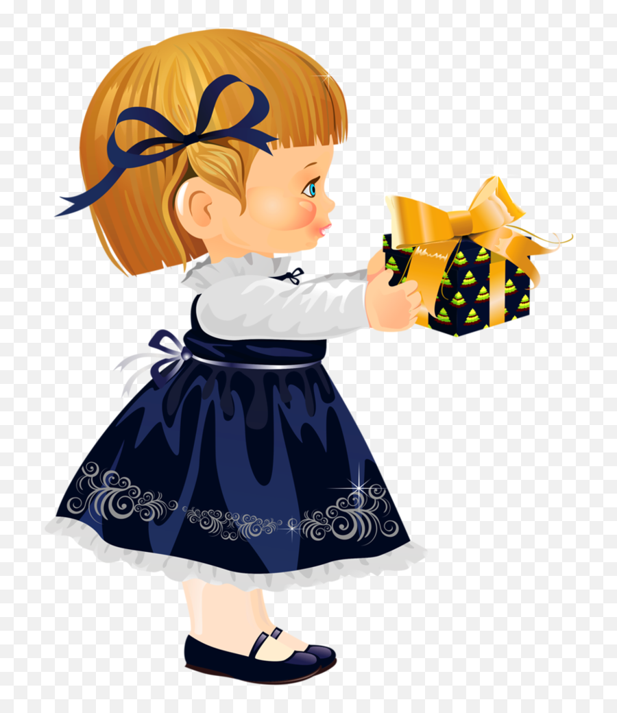 Christmas Little Girl With Gift Disney Clipart Cute - Cute Cartoon Little Girl Png,Cute Cartoon Png