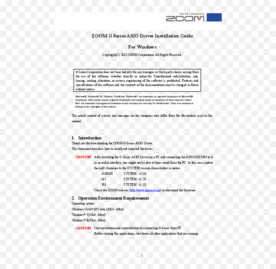 Pdf Zoom G Series Asio Driver Installation Guide For - Document Png,Windows Sound Icon