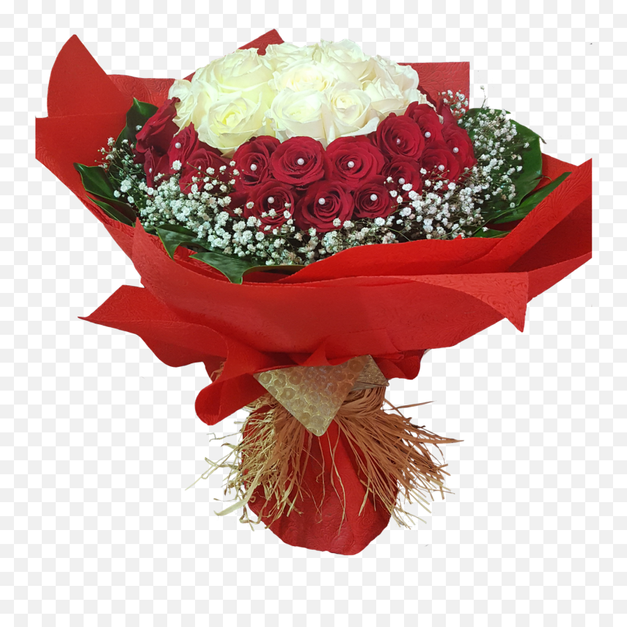 Red Bouquet With And White Flowers - Sweets And Flowers Hut Rose Png,White Flowers Transparent