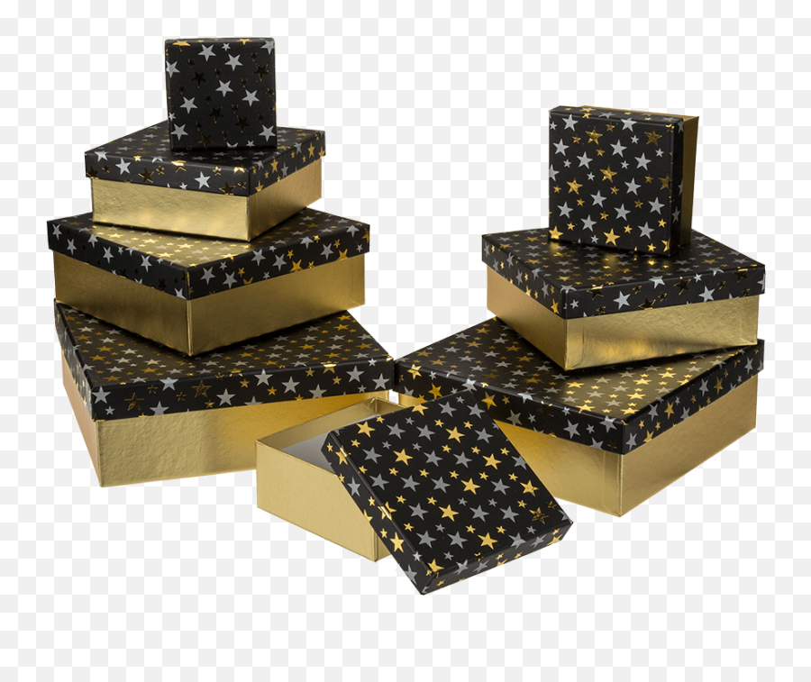 Golden Gift Box With Silvergold Stars - Out Of The Blue Kg Png,Golden Stars Png