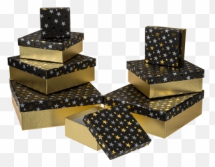 Golden Gift Box With Silvergold Stars - Out of the blue KG png