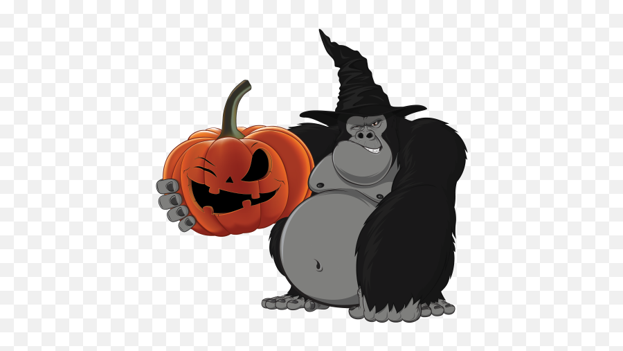 Printed Vinyl Wicked Ape Gorilla With Evil Scary Pumpkin - Gorillas Png,Scary Pumpkin Png