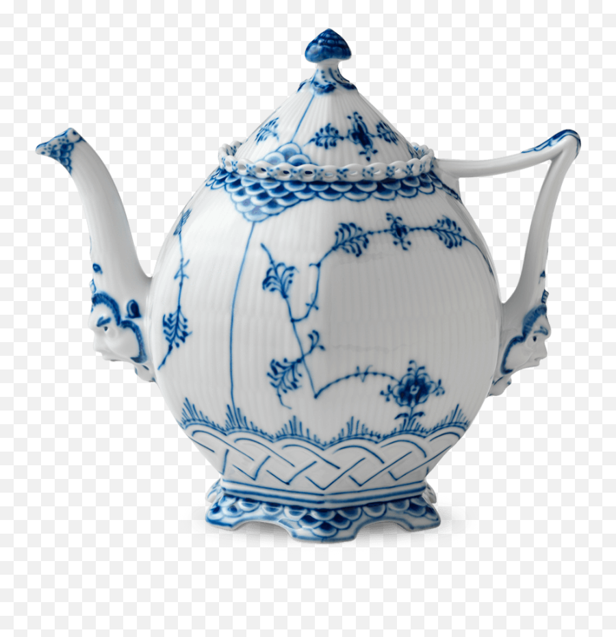 Blue Fluted Full Lace Teapot - Royal Copenhagen Teapot Png,Lace Border Transparent
