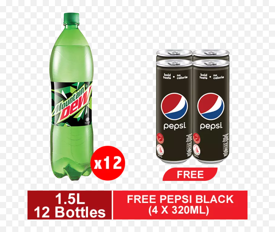 Kl U0026 Selangor Delivery Only Jocom Mountain Dew 1 Carton 12 X 15l Free Pepsi Black Sleek Pack 4s 320ml - Mtn Dew L Png,Mountain Dew Transparent