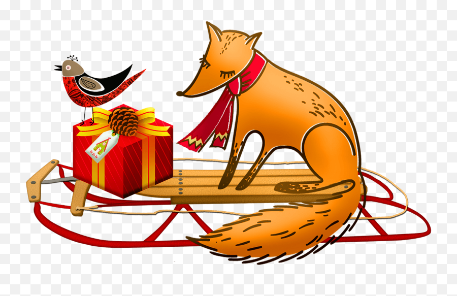 Christmas Fox And Bird - Christmas Foxes Clip Art Png,Fox Transparent