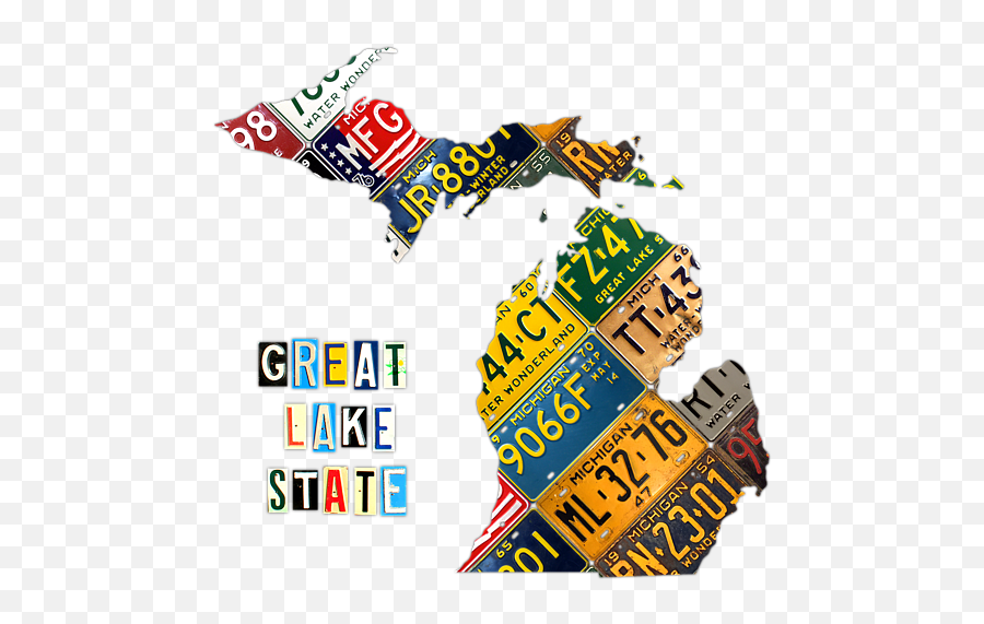 Michigan License Plate Map Great Lake State With Vintage Blue Background Edition T - Shirt Vertical Png,Michigan Outline Transparent