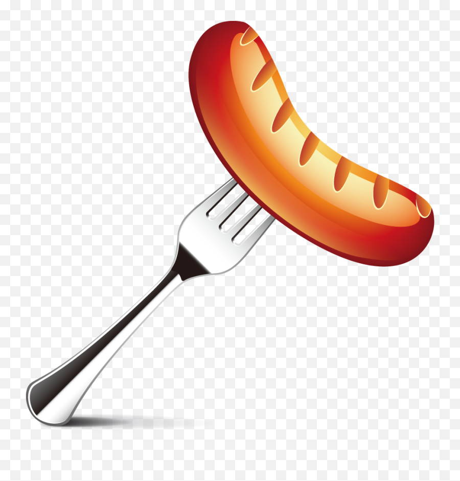 Ketchup Spoon Png Clip Art Black And White - Sausage On Fork Transparent Sausage On A Fork,Fork Png