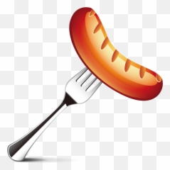 Ketchup Spoon Png Clip Art Black And White - Sausage On Fork Transparent