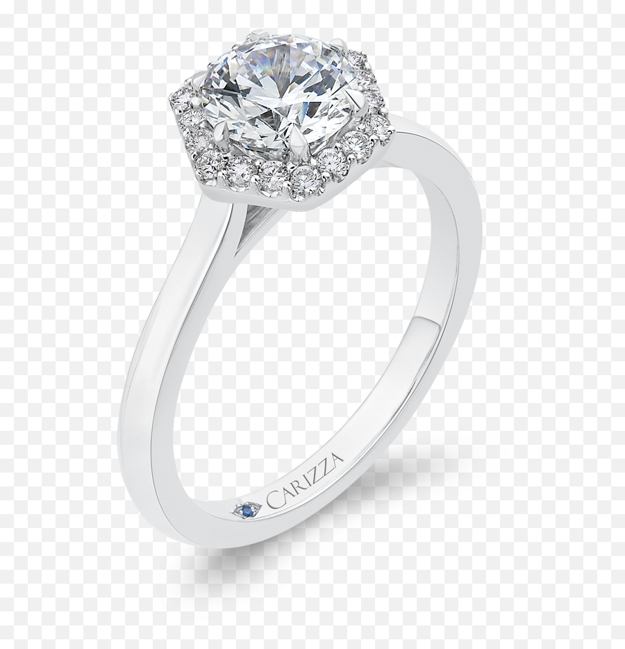 14k White Gold Round Diamond Hexagon Shape Halo Engagement Ring Semi Mount - Ring Png,Hexagon Shape Png