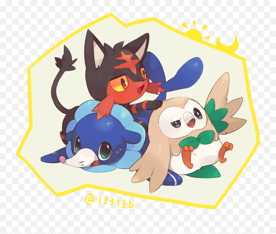 Download Poppilo Litten And Rowlet - Pokemon Sol Y Luna Pokemon Sol Y Luna Iniciales Fanart Png,Rowlet Png