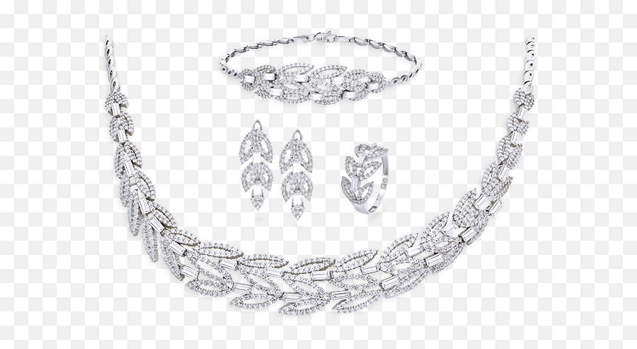 Interlaced Leaves Full Set White Gold - Necklace Png,Interlaced Png