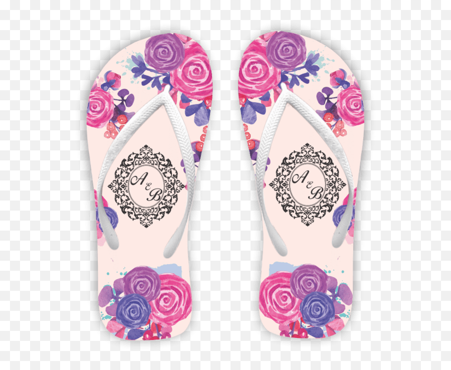 Chinelo Casamento Rosa Floral Com Monograma - Flipflops Chinelo Casamento Png,Flip Flops Png