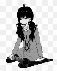 Cute Aesthetic Girl Gif - Novocomtop Gamer Black Hair Anime png