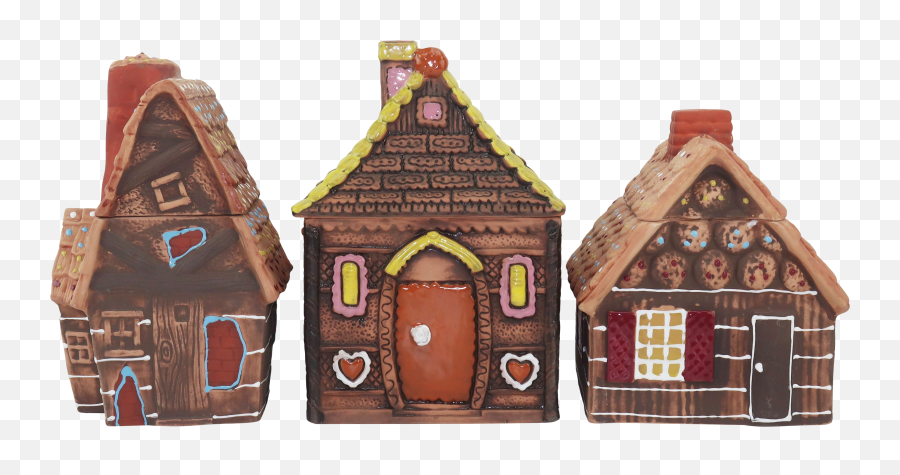 Vintage Ceramic Gingerbread House Cookie Jar Canisters Set Of 3 Png