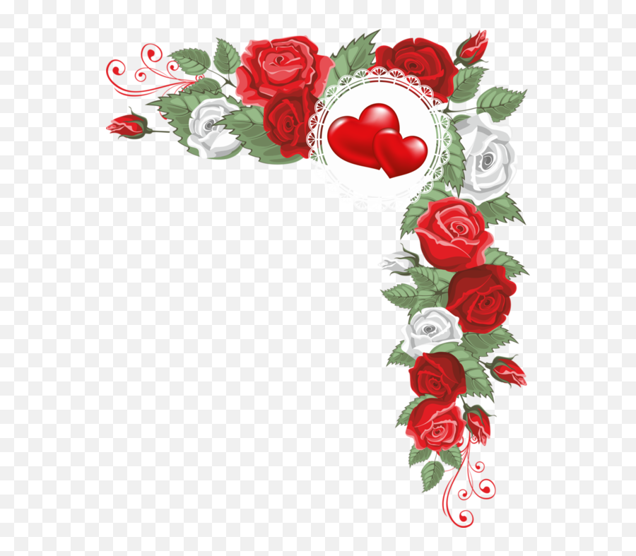 Hearts And Flowers Border Heart Drawing Petal For Valentines - Heart With Flowers Border Png,Transparent Flower Border