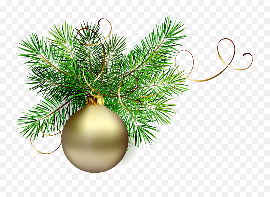 Gold Christmas Ball With Pine Clipart - Christmas Clipart Gold Png,Christmas Transparent