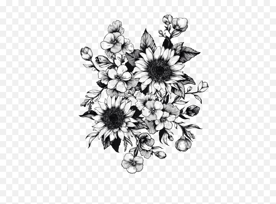 Download Tattoo Sketch Flower Drawing Sunflower Png Free - Black And White Flower Tattoo Designs,Sunflower Clipart Png