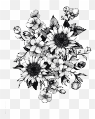Download Tattoo Sketch Flower Drawing Sunflower Png Free - Black And White Designs