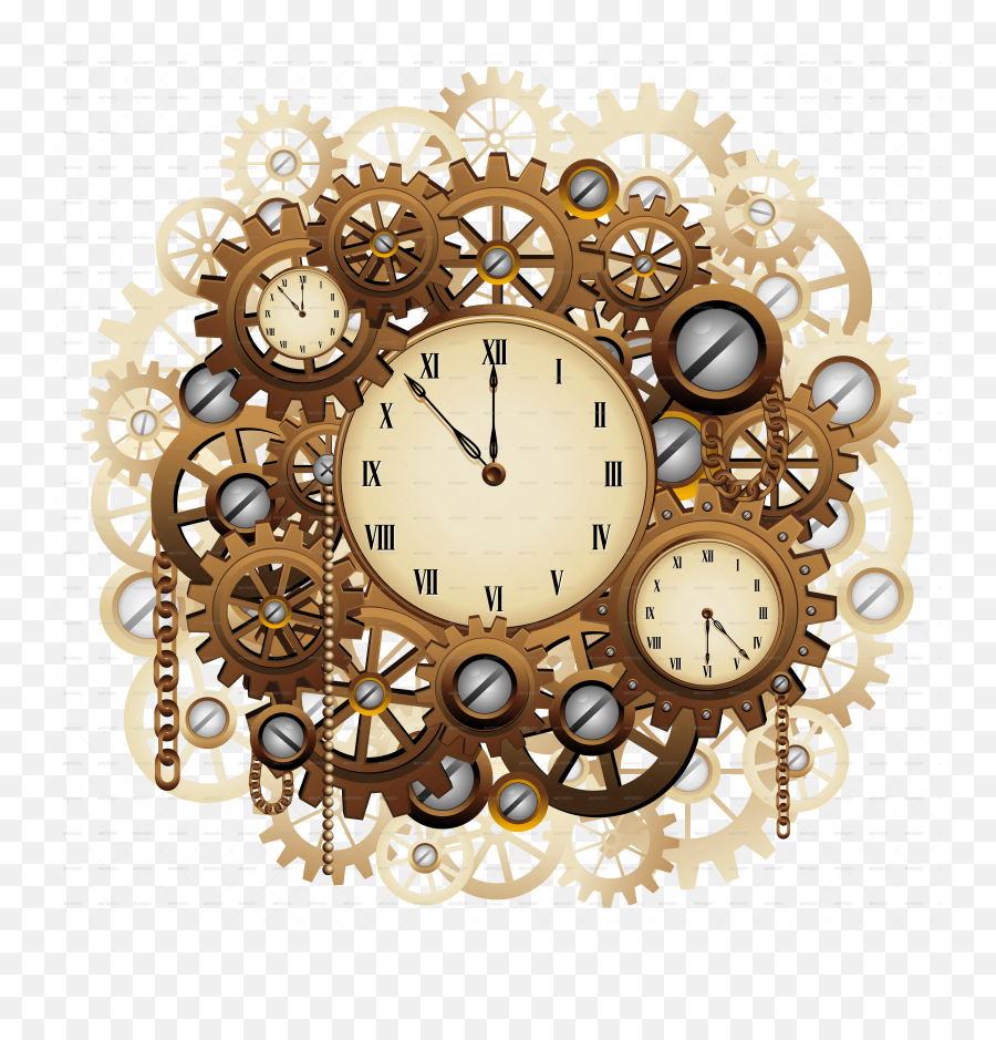 Steampunk Style Clocks And Gears - Steampunk Clocks And Gears Png,Steampunk Gears Png