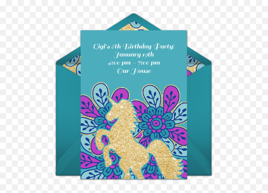 Free Gold Unicorn Online Invitation - Punchbowlcom Party Supply Png,Gold Unicorn Png