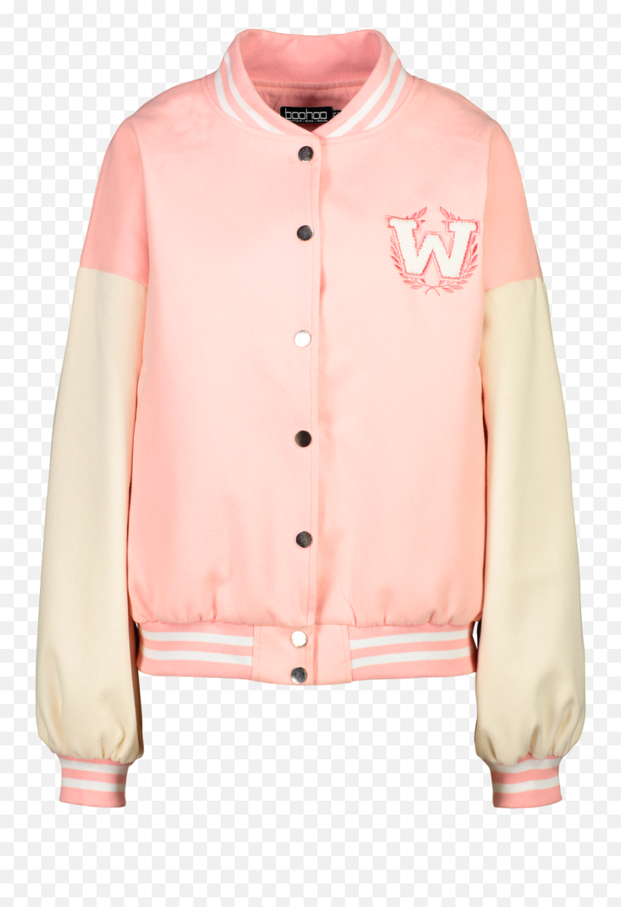 Pink Contrast Sleeve Varsity Jacket Boohoo - Pink Contrast Sleeve Varsity Jacket Png,Pink Icon Vest