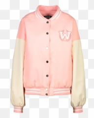Pink Contrast Sleeve Varsity Jacket Boohoo - png
