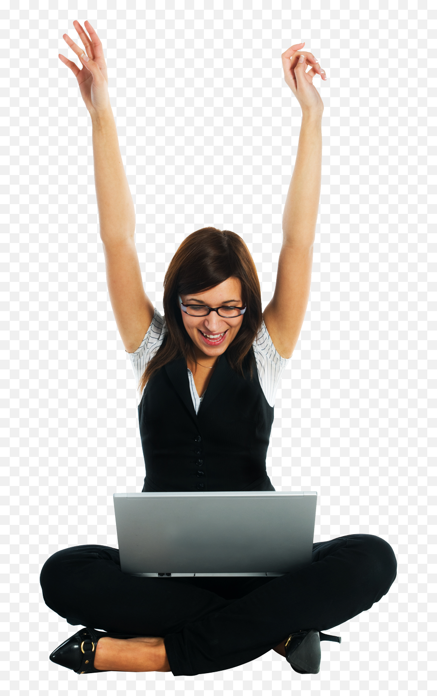 Photo Of Woman Celebrating With Laptop - Women With Laptop Sitting Png,Celebrating Png