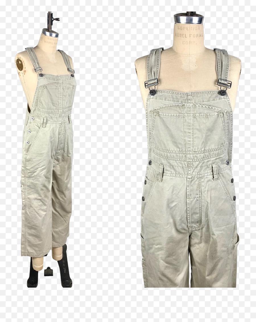 Vtg 90u2019s Calvin Klein Khaki Oversized Relaxed Cotton Bib Overalls Small By - Sleeveless Png,Calvin Klein Icon Long Robe