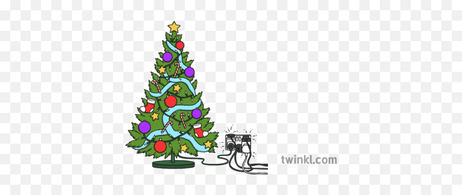 Christmas Tree With Fairy Lights And Overloaded Plug Socket - Saint Florian Cartoon Png,Christmas Tree Lights Png