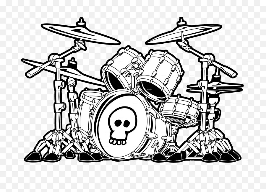 Rock Drum Set Cartoon Vector Illustration - Cartoon Drawings Of Drums Png,Cartoon Rock Png