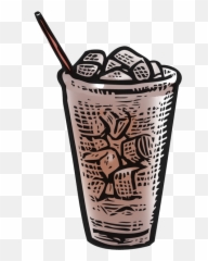 Iced Coffee Scratchboard Illustration - Png