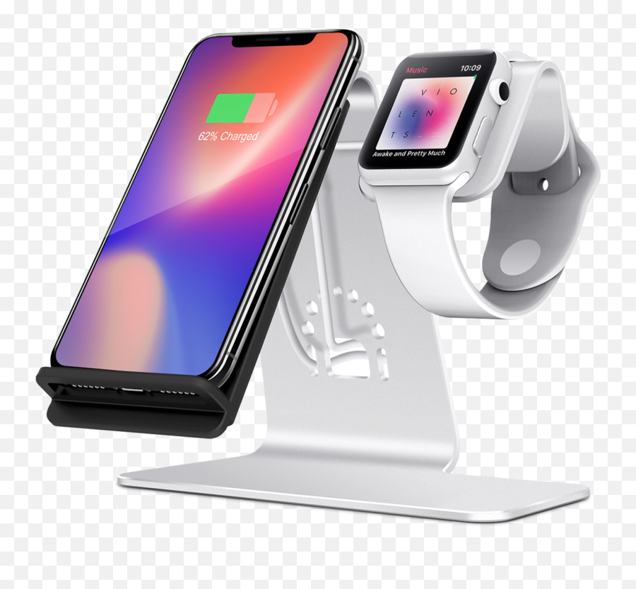Download Hd Qi Ladestation Iwatch Und Iphone Transparent Png - Best Iphone Iwatch Wireless Charger,Iwatch Png